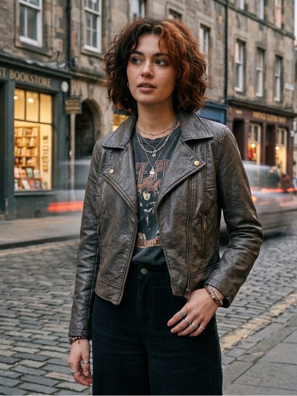 BONGO Dark Brown Biker Motorcycle Bomber Jacket M Faux Leather Elbow Patches
